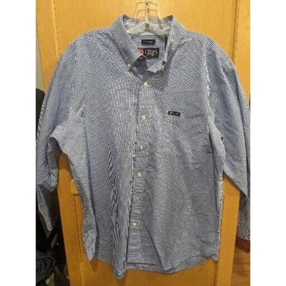 Chaps Multicolor Men's Large Button Up Long Sleeve Checked Shirt Blue